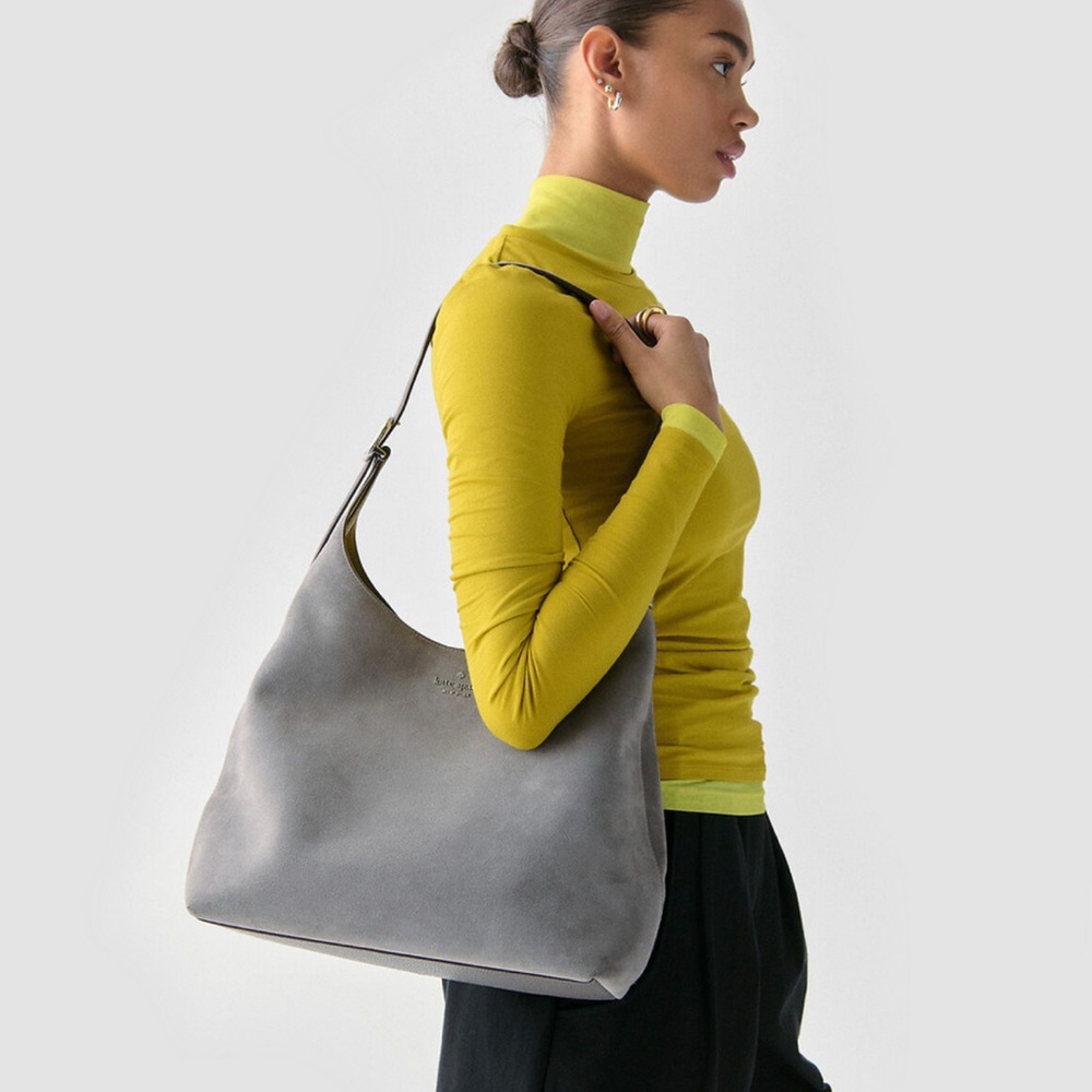 Kate Spade Large 454 Gray Suede Shoulder Bag - Picture 5 of 10